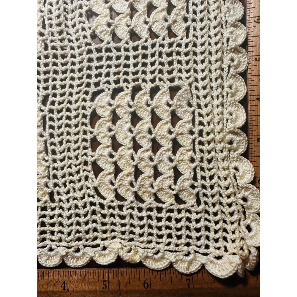 Vintage Handmade Crochet Doily yellow‎  Set Square Lace Accent